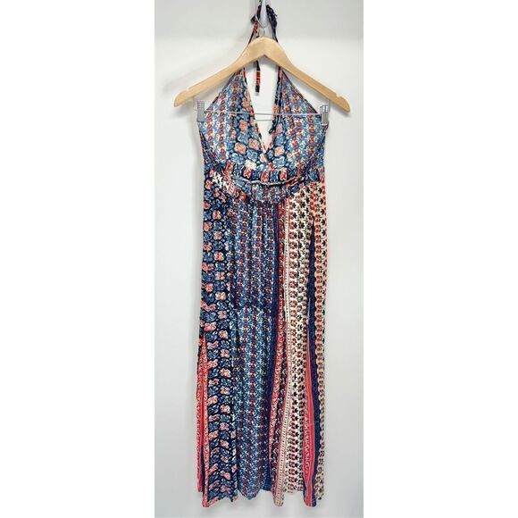 RAGA Maxi Printed Dress Womens Size Small Blue Red Sleeveless V Neck - Picture 2 of 7